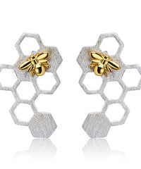 Handmade Honeycomb Dangle Earrings - Sterling Silver