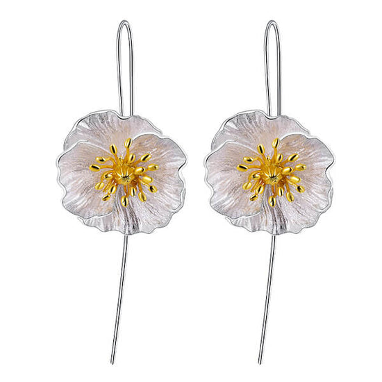 Handmade 'Blooming Poppies' Silver Dangle Earrings