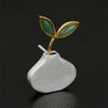 Handmade Aventurine 'Leaf Flower' Brooch - Sterling Silver 925
