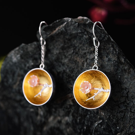 Handmade 'Aroma of Wintersweet' Silver Earrings - Sterling Silver 925