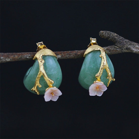 Handmade Vintage 'Plum Flower' Stud Earrings - Sterling Silver 925