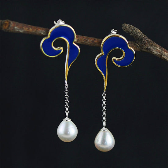 Handmade Cloud Dangle Silver Earrings - Sterling Silver 925
