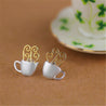 Handmade 'Hot Coffee Cup' Stud Earrings - Gold and Sterling Silver 925