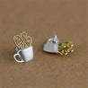 Handmade 'Hot Coffee Cup' Stud Earrings - Gold and Sterling Silver 925