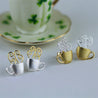 Handmade 'Hot Coffee Cup' Stud Earrings - Gold and Sterling Silver 925