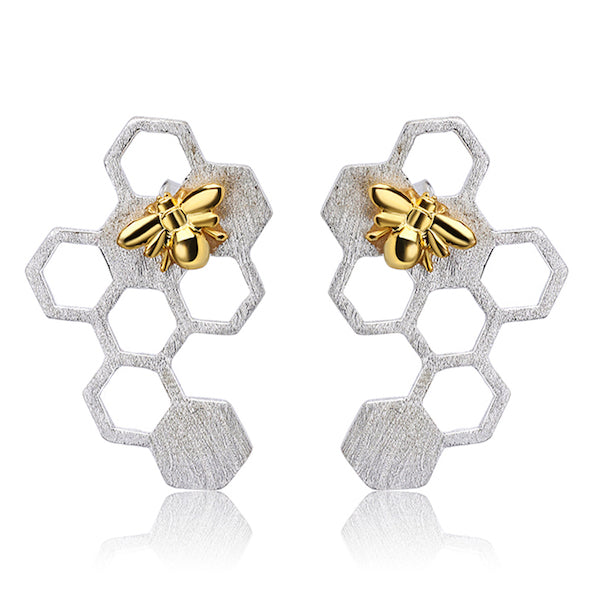 Handmade Honeycomb Dangle Earrings - Sterling Silver
