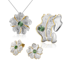 'Peony Flower' Jewellery Set - Green