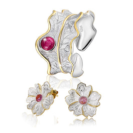Peony Flower Jewellery Set - Red