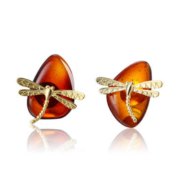 Amber Dragonfly Studs