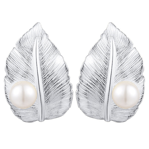Lovely Pearl on a Leaf  Studs