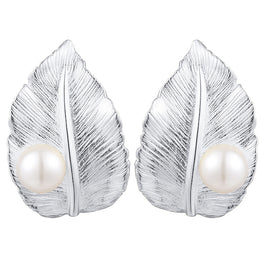 Lovely Pearl on a Leaf  Studs