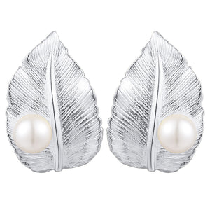 Lovely Pearl on a Leaf  Studs