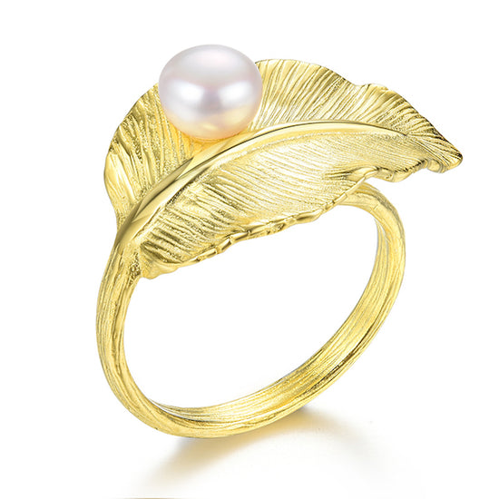 Leaf Pearl Index Finger Ring