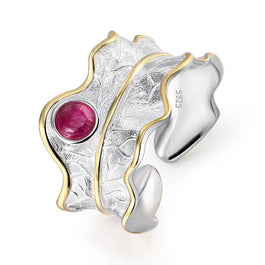 Tourmaline Peony Adjustable Leaf Ring