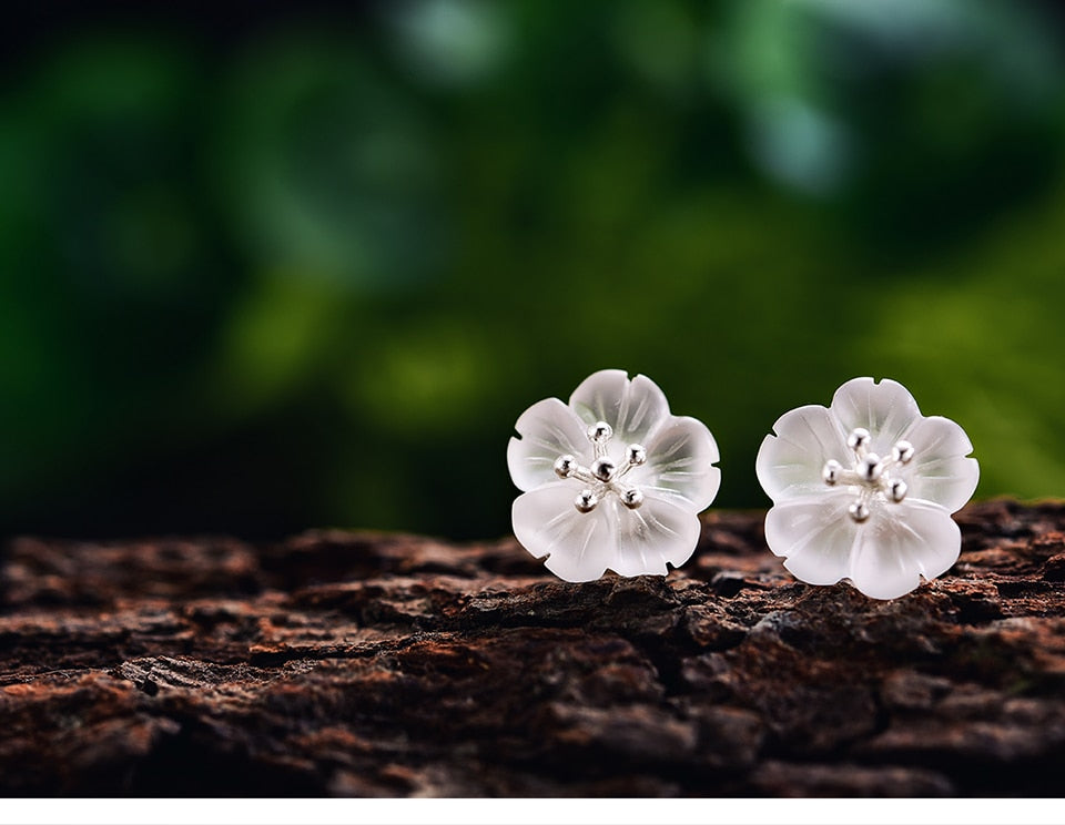 Handmade 'Flower in the Rain' Stud Earrings - Sterling Silver 925