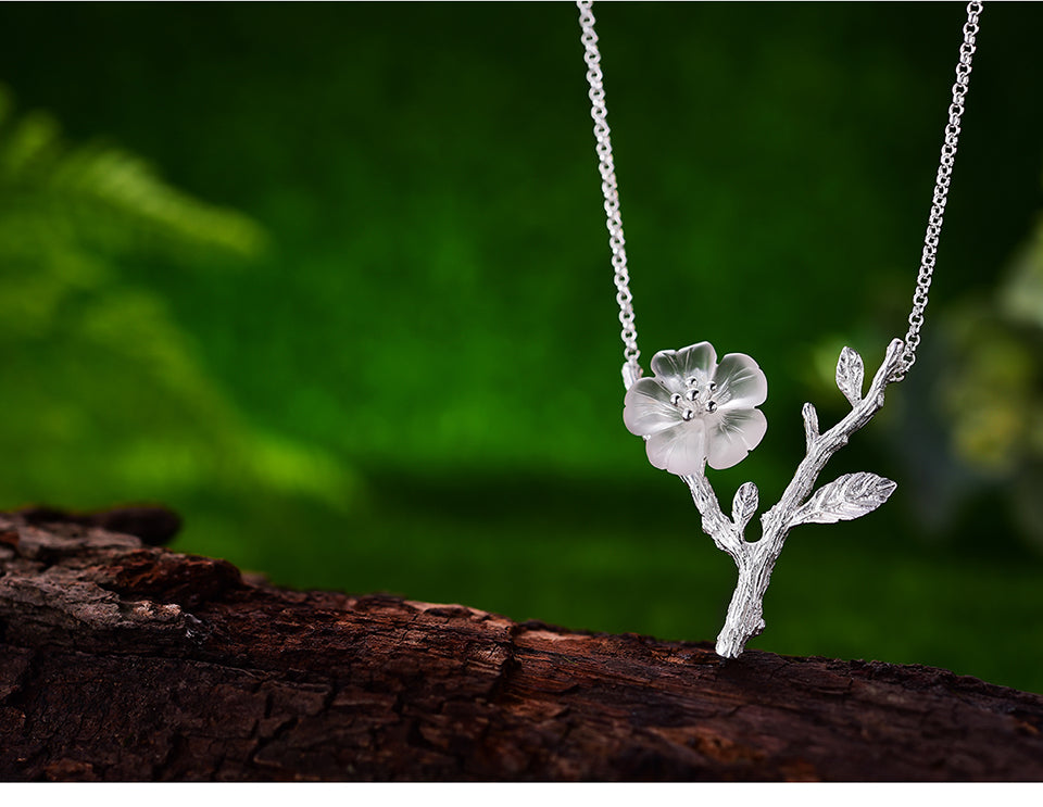 Handmade 'Flower in the Rain' Pendant Necklace - Sterling Silver 925