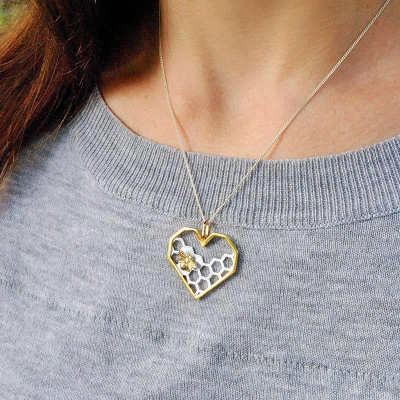 Handmade Honeycomb 'Home Guard' Heart-Shaped Pendant w/out Chain - Sterling Silver 925