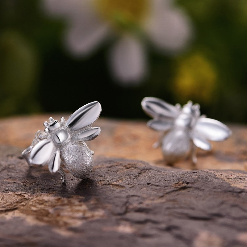 Handmade Cute Honeybee Stud Earrings - Sterling Silver 925