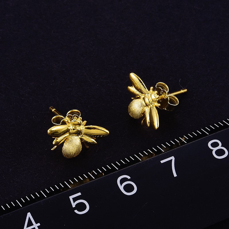 Handmade Cute Honeybee Stud Earrings - Sterling Silver 925