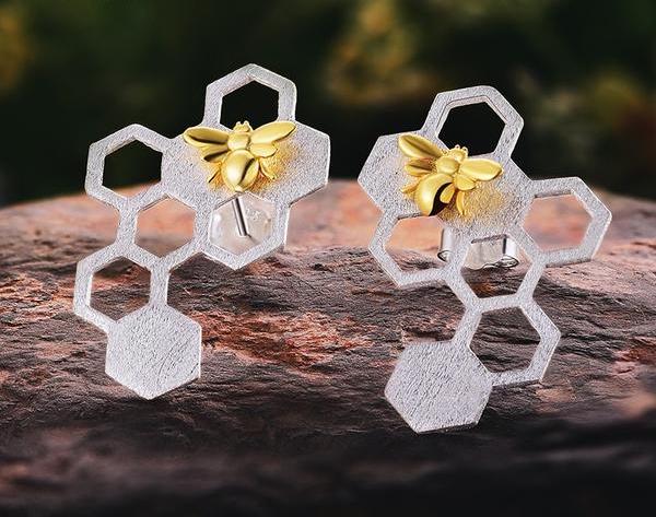 Handmade Honeycomb Sterling Silver Earrings - Jewellery Online