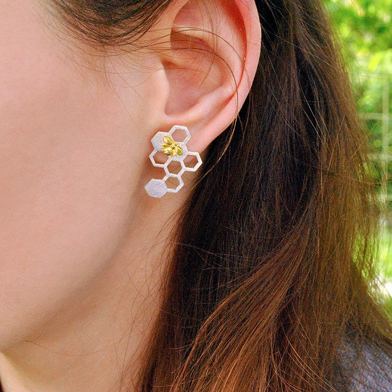 Handmade Honeycomb Sterling Silver Earrings - Jewellery Online