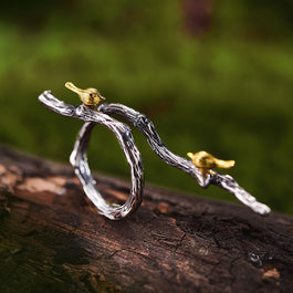 Adjustable 'Bird on a Branch' Ring