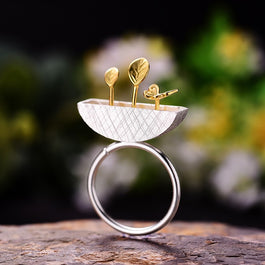 Handmade 'My Little Garden' Open Ring - 925 Sterling Silver