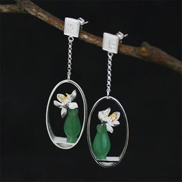 Handmade 'Lotus Whispers' Drop Earrings - Sterling Silver 925