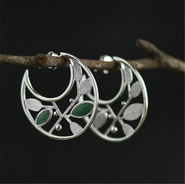 Handmade 'Spring in the Air' Leaves Hoop Earrings - Sterling Silver 925
