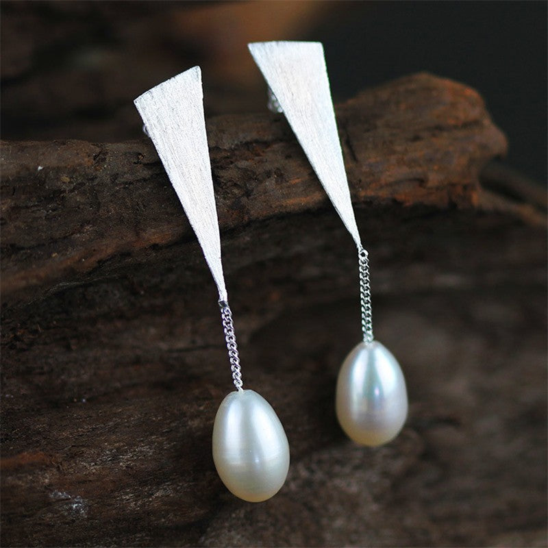Handmade Drop Earrings with Natural Pearls - Sterling Silver 925