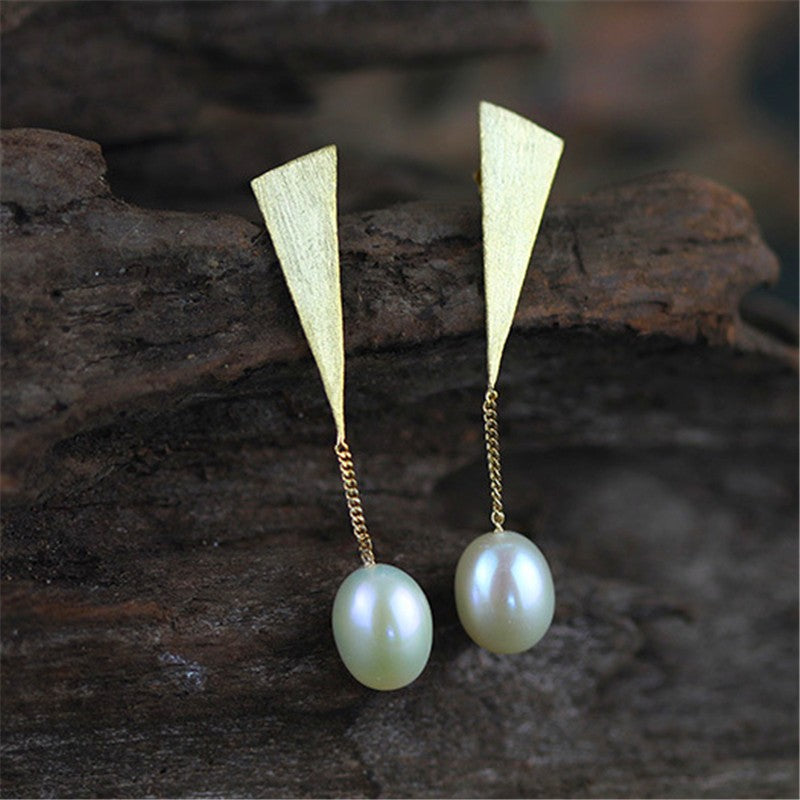 Handmade Drop Earrings with Natural Pearls - Gold and Sterling Silver 925