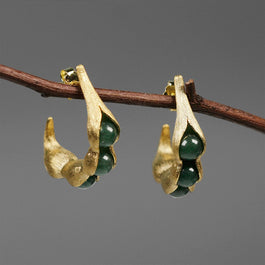 Handmade 'Pea Pods' Dangle Earrings - Sterling Silver 925