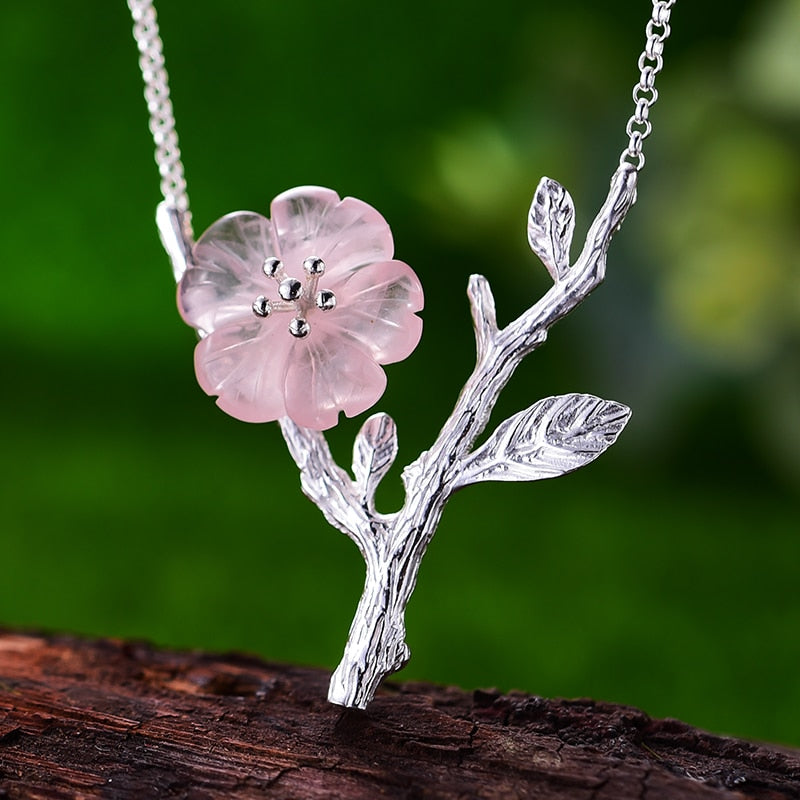 Handmade 'Flower in the Rain' Pendant Necklace - Sterling Silver 925