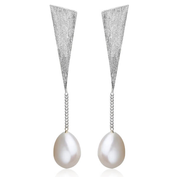 Handmade Triangle Drop Earrings with Natural Pearls - Sterling Silver 925